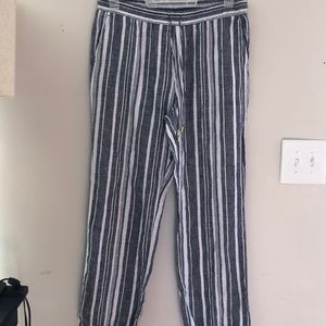 Ellen Tracy 100% Linen Striped Trousers
